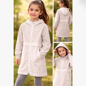 Nike Girls Hooded Jacket Beige Long Windbreaker Full Zip Youth Small S